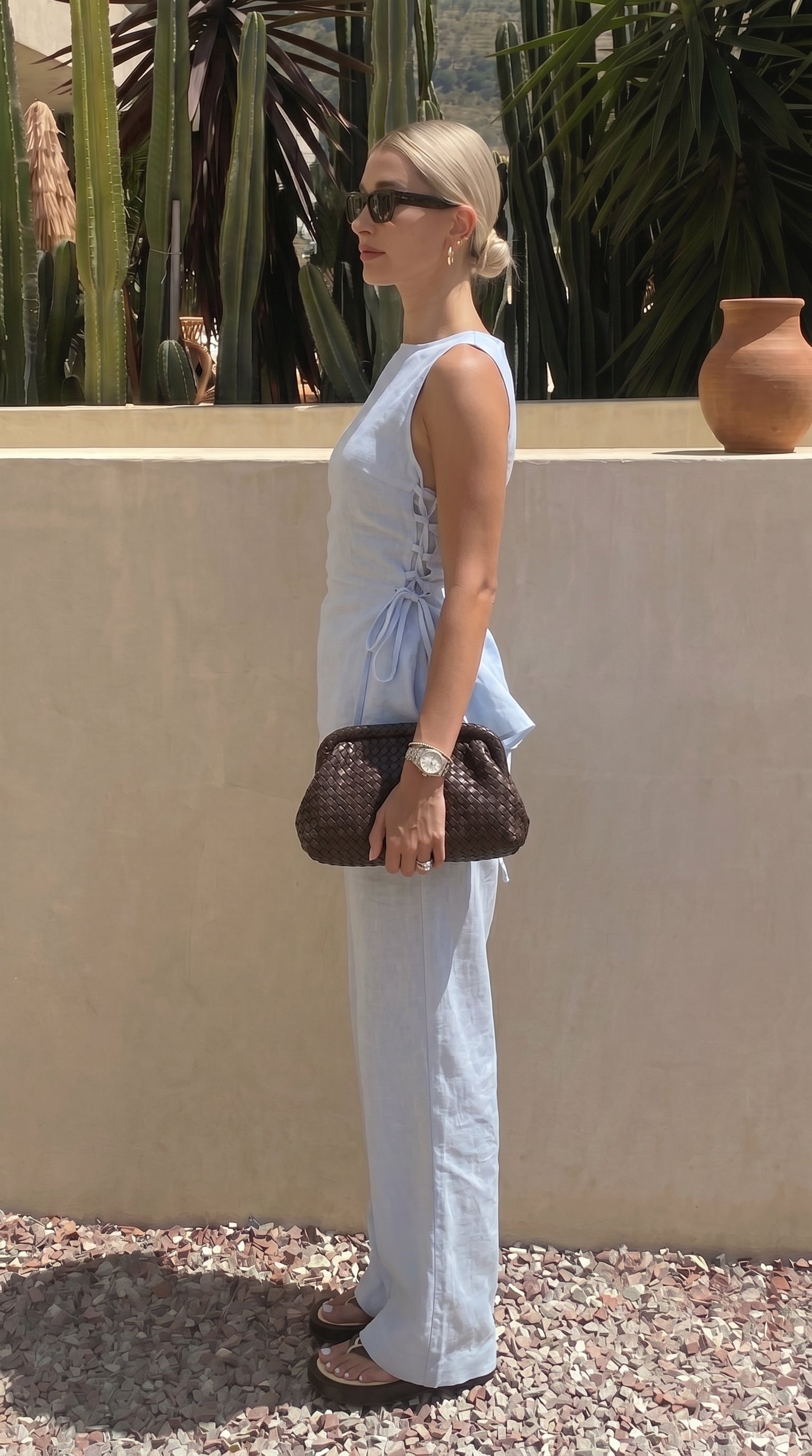 Ensemble lin bleu ciel Top+Pantalon