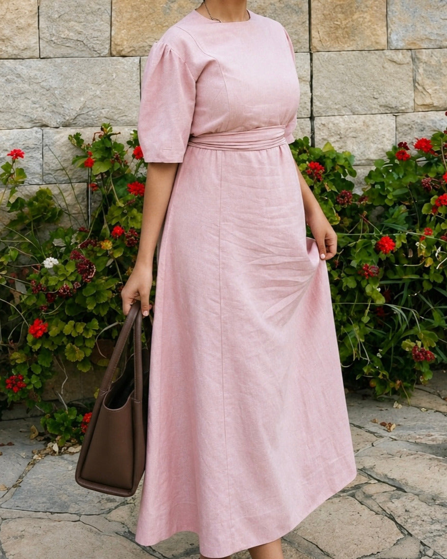 Robe longue Rosalie – Rose poudré