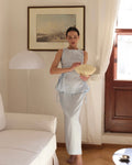 Ensemble lin bleu ciel Top+Jupe