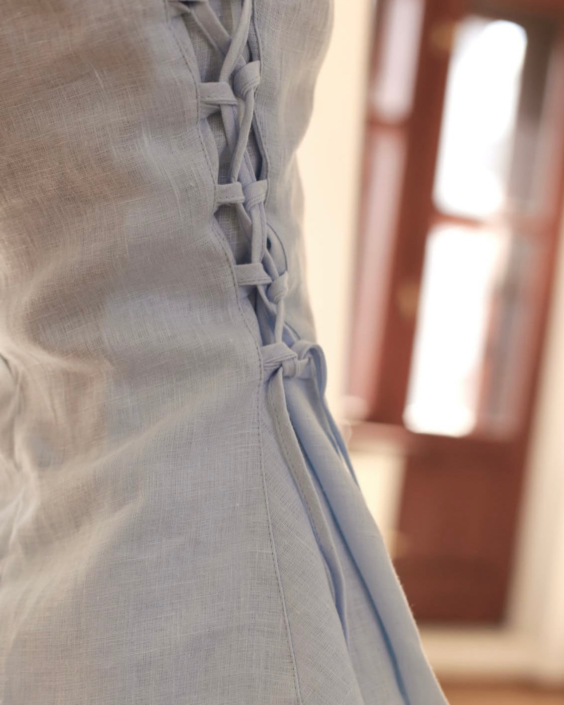 Ensemble lin bleu ciel Top+Jupe