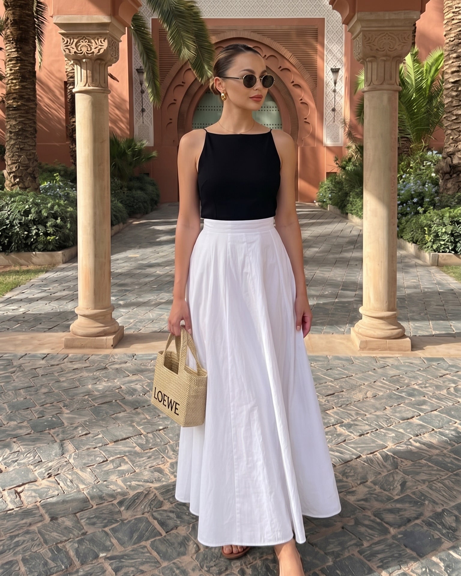 Jupe longue blanche taille haute fluide – Élégance minimaliste