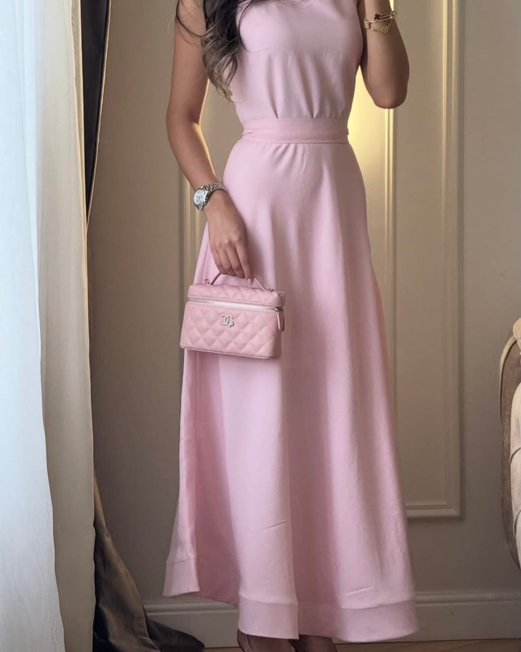 Robe longue Rosalie – Rose poudré