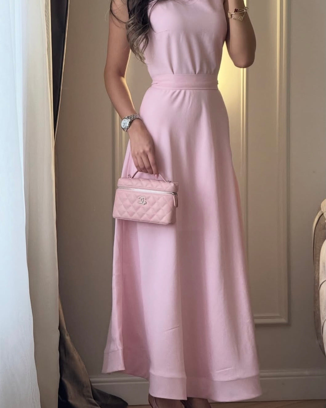 Robe longue Rosalie – Rose poudré