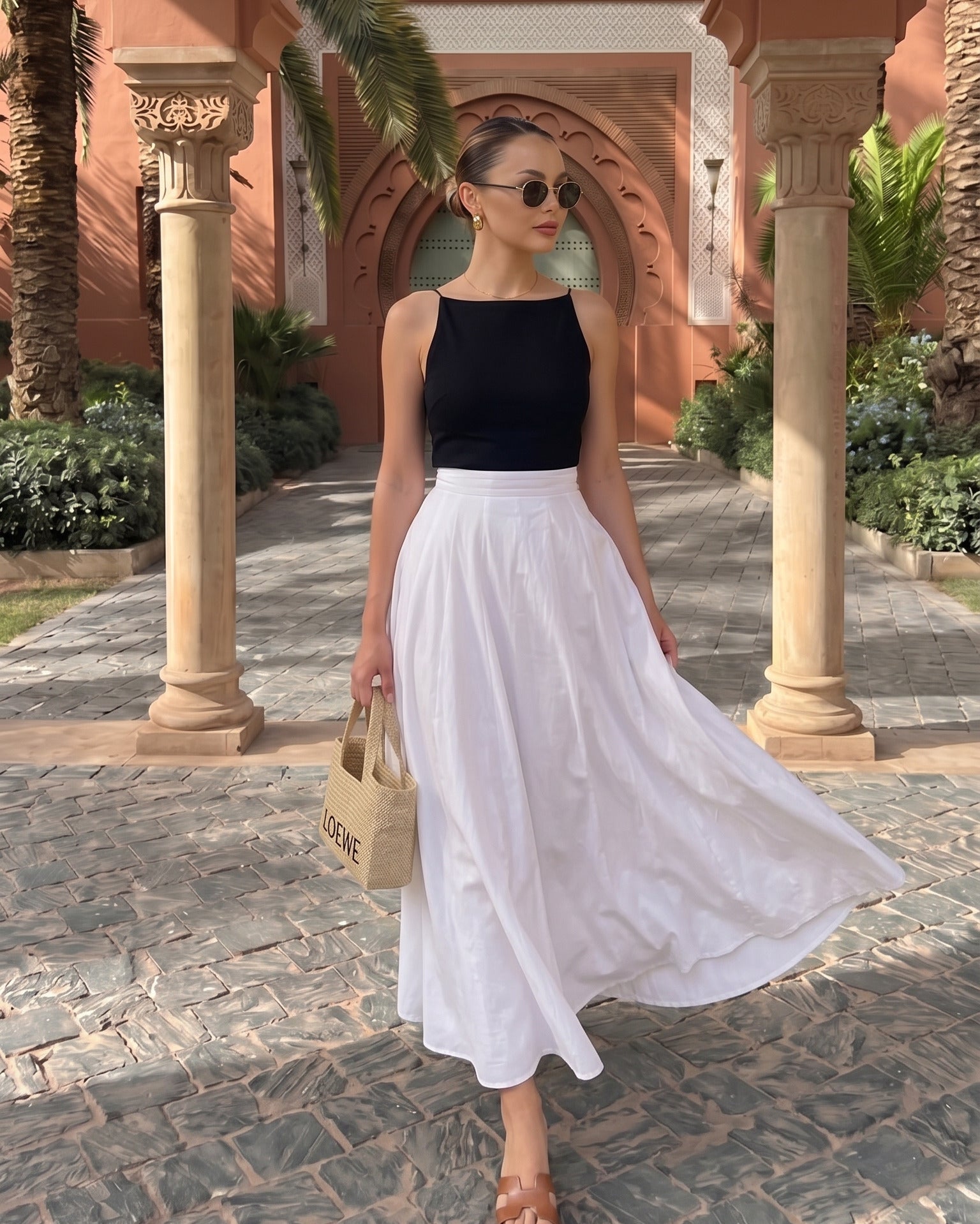 Jupe longue blanche taille haute fluide – Élégance minimaliste